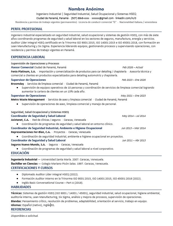 CV reformateado a una columna, con perfil profesional, palabras clave y logros en viñetas, legible para un ATS